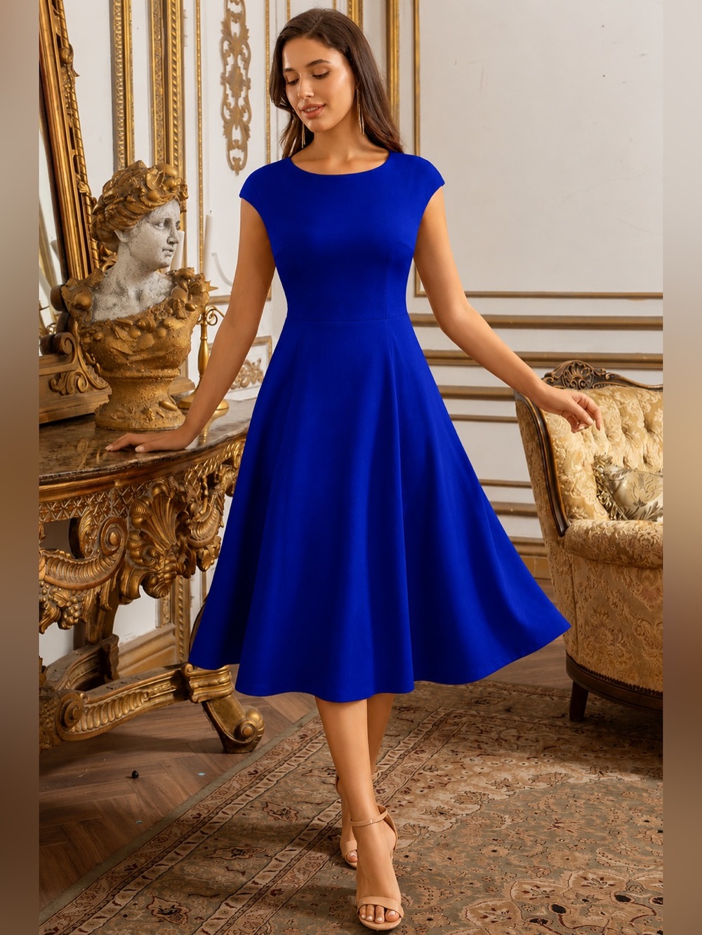 DRESSTELLS Royal Blue Midi Dress L - Picture 1 of 10